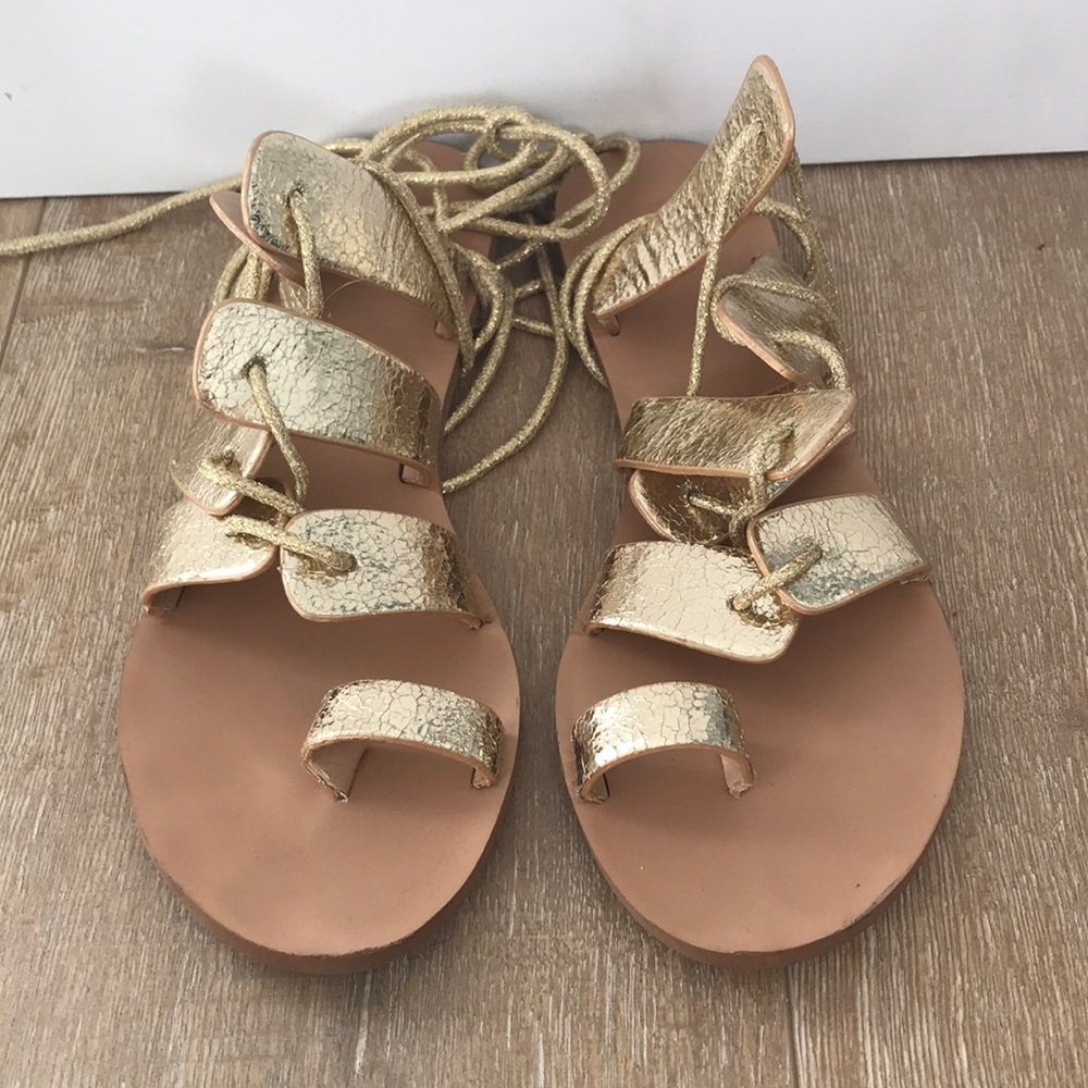 Gold Lace-Up Gladiator Sandals